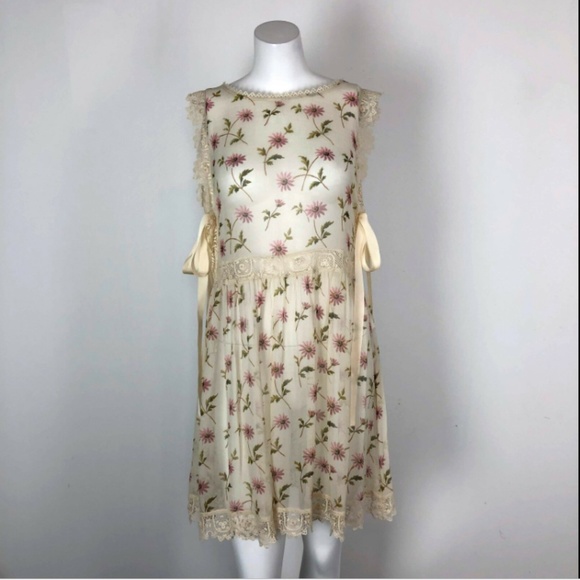 Red Valentino Silk Floral Shift Dress Lace Crochet - Picture 2 of 6